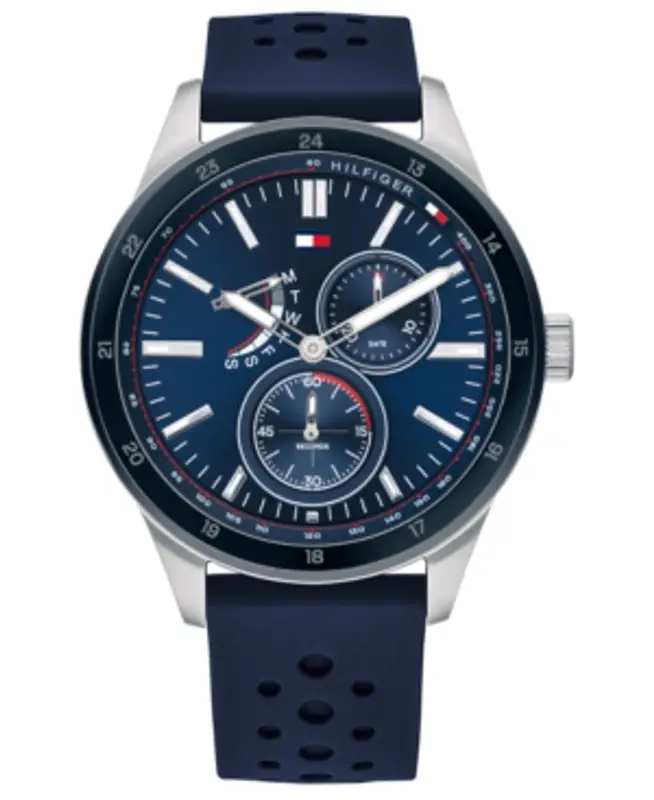 Tommy Hilfiger Men's Blue Leather Strap Watch 45mm, Created For Macy's $125