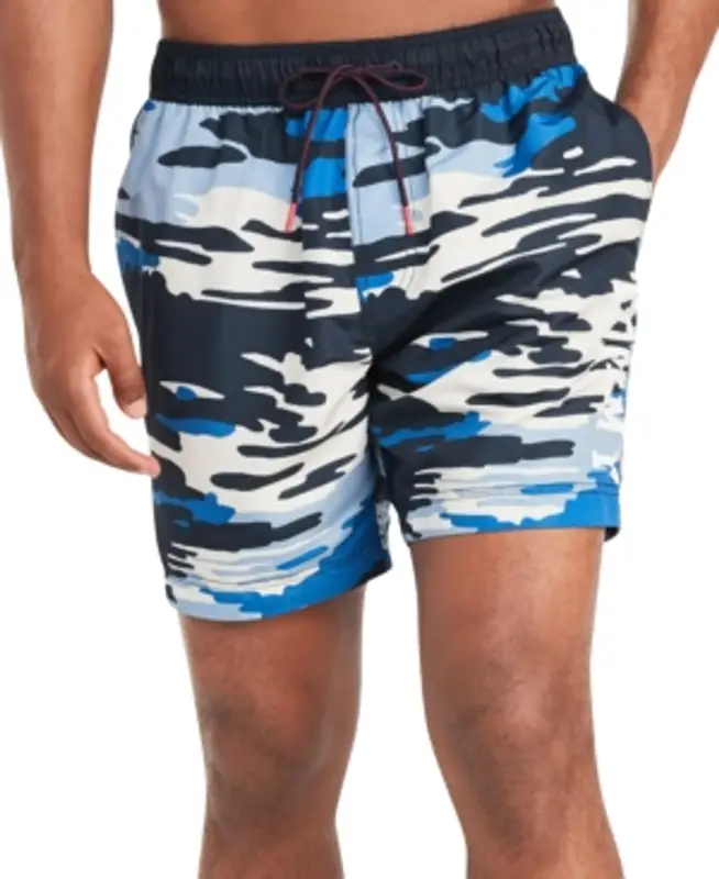 Tommy Hilfiger Men's Evan Camo 6.5" Swim Trunks, Created For Macy's In Navy Blazer $70