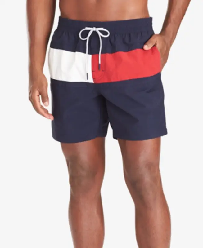 Tommy Hilfiger Men's Tommy Flag 6.5" Swim Trunks, Created For Macy's In Navy Blaze $70