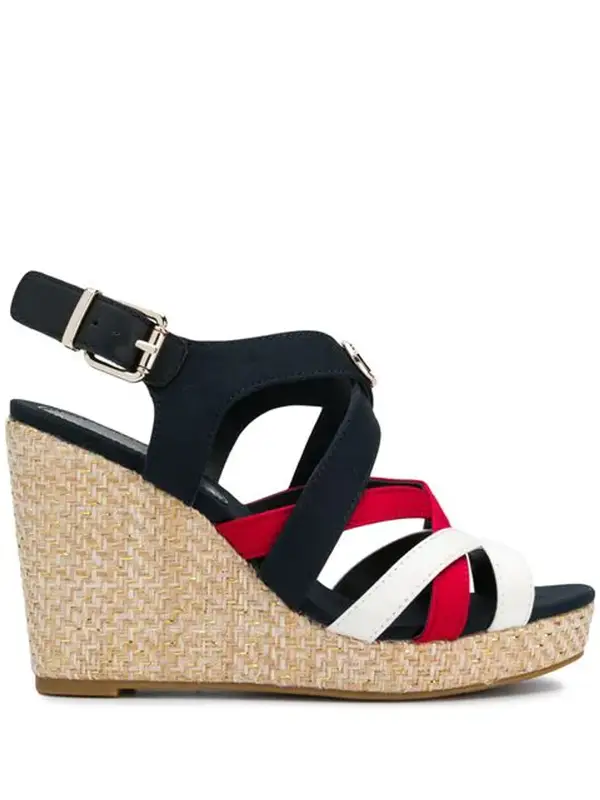 Tommy Hilfiger Strappy Wedge Heel Sandals In Blue $137