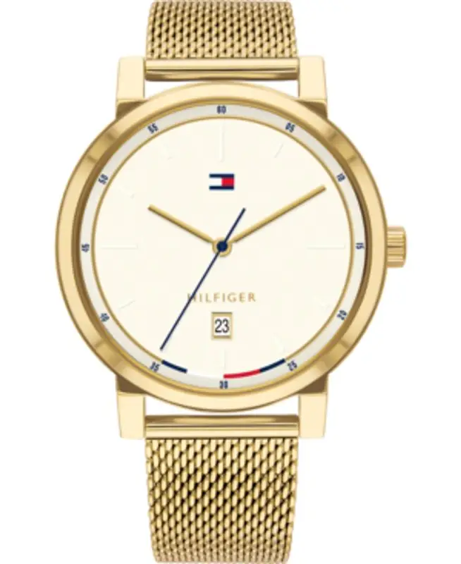 Tommy Hilfiger Men's Gold-tone Stainless Steel Mesh Bracelet Watch 43mm $125