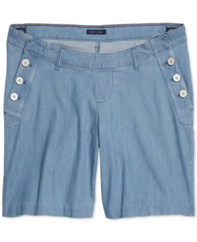Tommy Hilfiger Adaptive Women's Shorts With Double Velcro Brand Closures In Light Wash $54