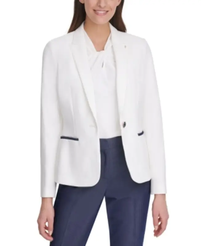 Tommy Hilfiger Pique Knit Patch Blazer In Ivory/navy $139