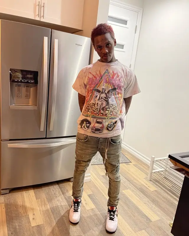 Famous Dex outfit in Rich The Kid  Merch, Purple Brand, and Nike, 2021