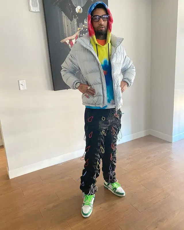 PnB Rock outfit in Dior, 99%IS, and Louis Vuitton, 2021