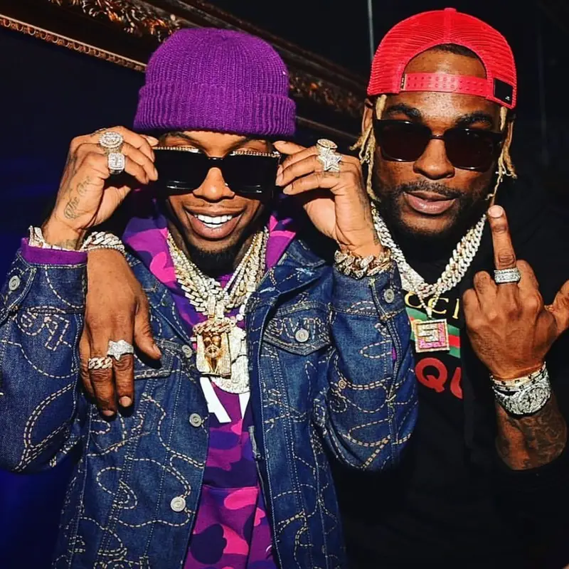 Tory Lanez outfit in Bape, Louis Vuitton, and Levi’s, 2021