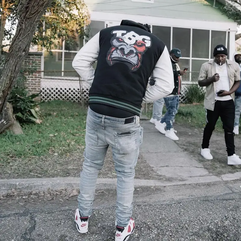 Fredo Bang outfit in Bang Biz Clothing, Amiri, and Jordan, 2021