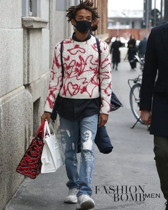 Jaden Smith outfit in MSGM, Louis Vuitton, and Telfar, 2021