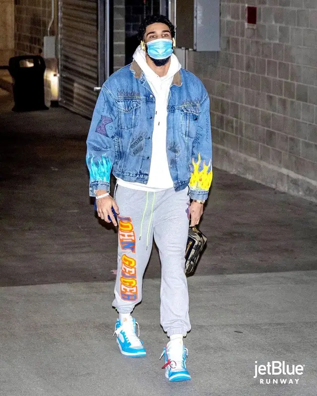 Jayson Tatum outfit in Dior, Off-White, and Tom Ford, 2021