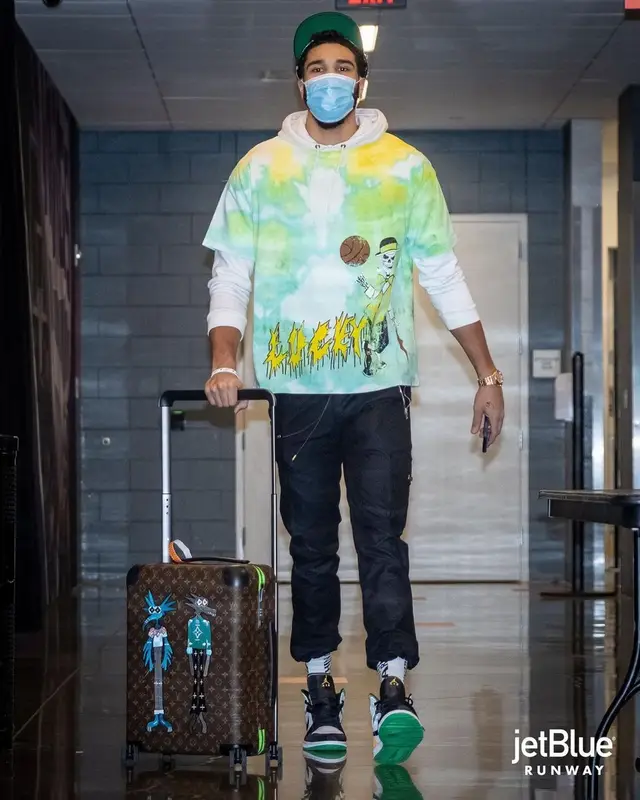 Jayson Tatum outfit in Merlo Co, Christos, and Nike, 2021