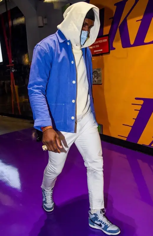 LeBron James outfit in Visvim, John Elliott, and Nike, 2021