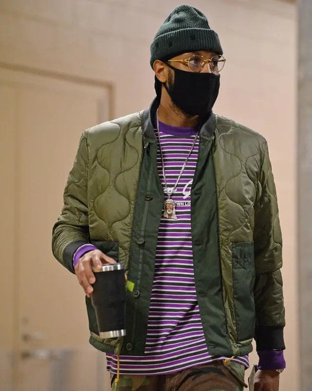 Carmelo Anthony outfit in Timberland, Polo Ralph Lauren, and Bee Line, 2021