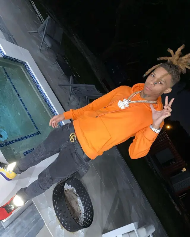 YNW Bortlen outfit in Off-White, Balmain, and Gucci, 2021