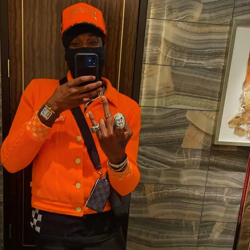 Meek Mill outfit in Louis Vuitton, 2021