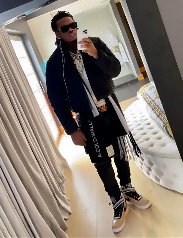 Gunna outfit in A-Cold-Wall*, Nike, and Louis Vuitton, 2021