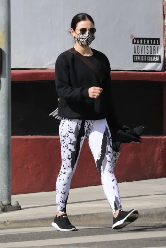 Lucy Hale outfit in Noli Yoga, Fendi, and Ray-Ban, 2021