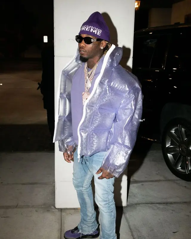 Offset outfit in Louis Vuitton, Marni, and Supreme, 2021