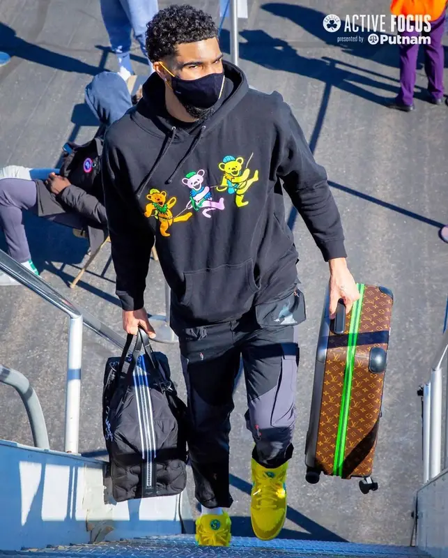 Jayson Tatum outfit in Travis Scott Merch, Nike, and Jordan, 2021