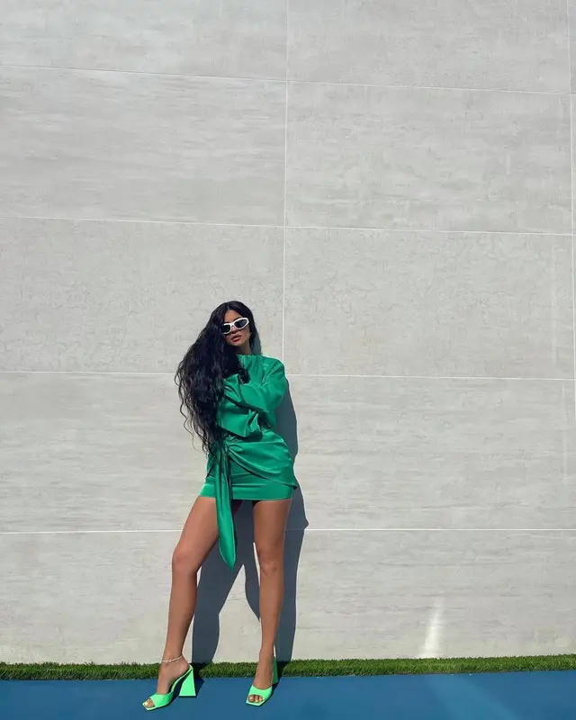 Kylie Jenner outfit in Bottega Veneta, Balenciaga, and The Attico, 2021