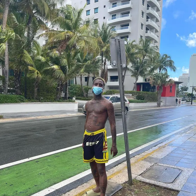 Famous Dex outfit in Shisty, Hanes, and Yeezy, 2021