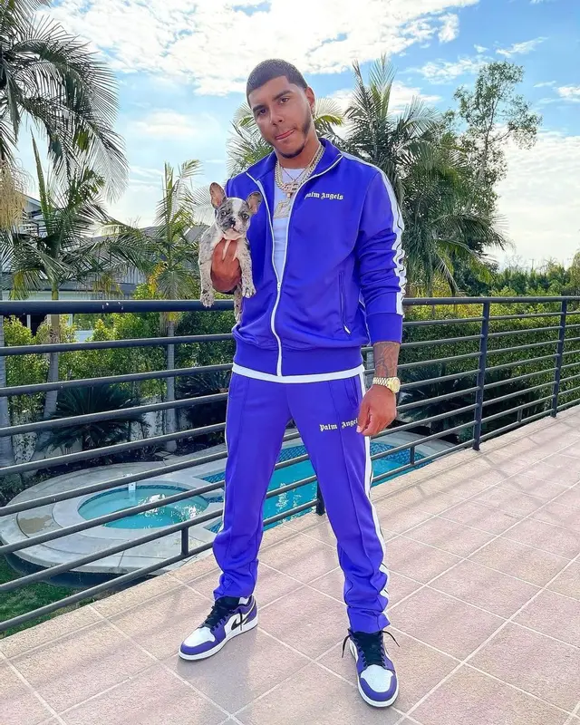 CJ outfit in Palm Angels, Nike, and Fuego Socks, 2021