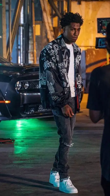 NBA YoungBoy outfit in Diesel, Purple Brand, and Nike, 2020