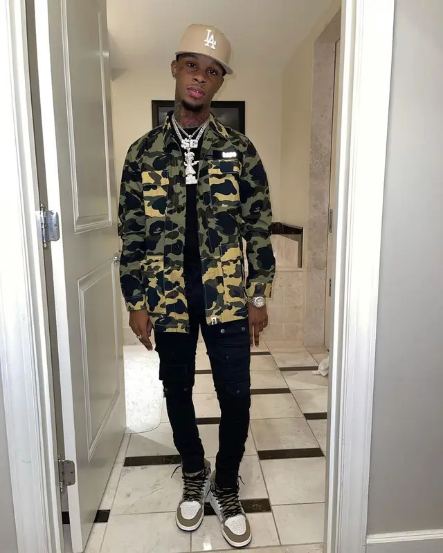 Toosii outfit in Bape and Amiri, 2021