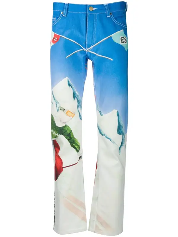 Casablanca Slim-Fit Cropped Printed Denim Jeans $527