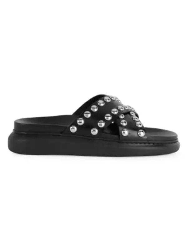 Alexander McQueen Studded Leather Slide Sandals $560