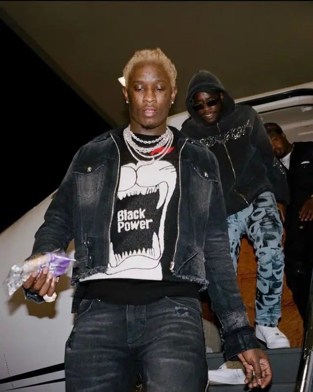 Young Thug outfit in Cease±Desist, 2021