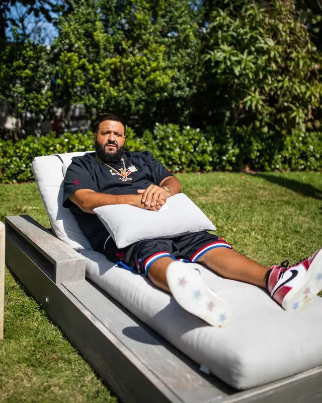 DJ Khaled outfit in Jordan, Nike, and Trophy Room, 2021
