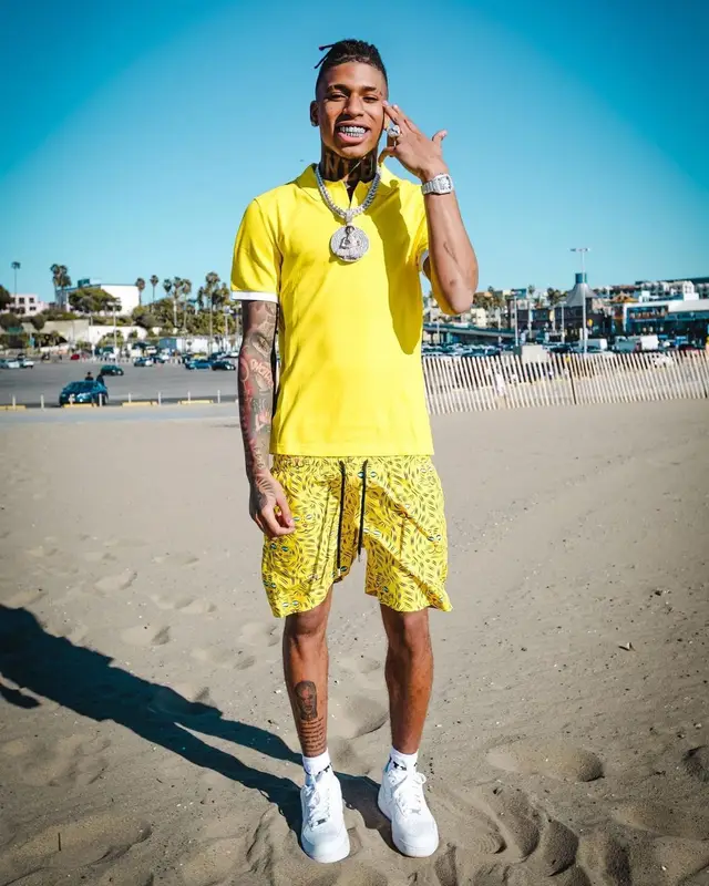 NLE Choppa outfit in Vilebrequin and Nike, 2021