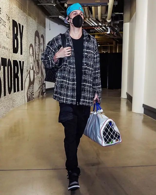 Tyler Herro outfit in Nike, Louis Vuitton, and NBA, 2021