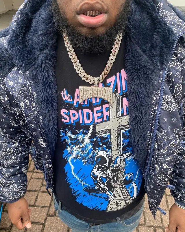 Maxo Kream outfit in Opening Ceremony, New Era, and Alpha Industries, 2021