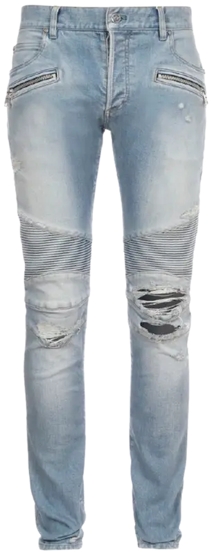 Balmain Slim Cut Ripped Blue Cotton 