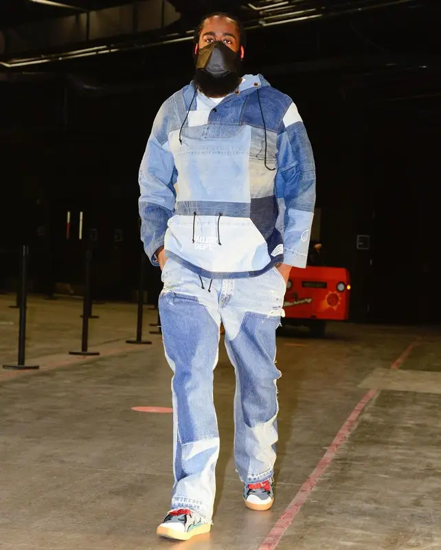 James Harden outfit in Gallery Dept., Lanvin, and Henry Mask, 2021