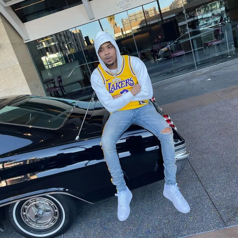 G Herbo outfit in Nike, Amiri, and Los Angeles Lakers, 2021
