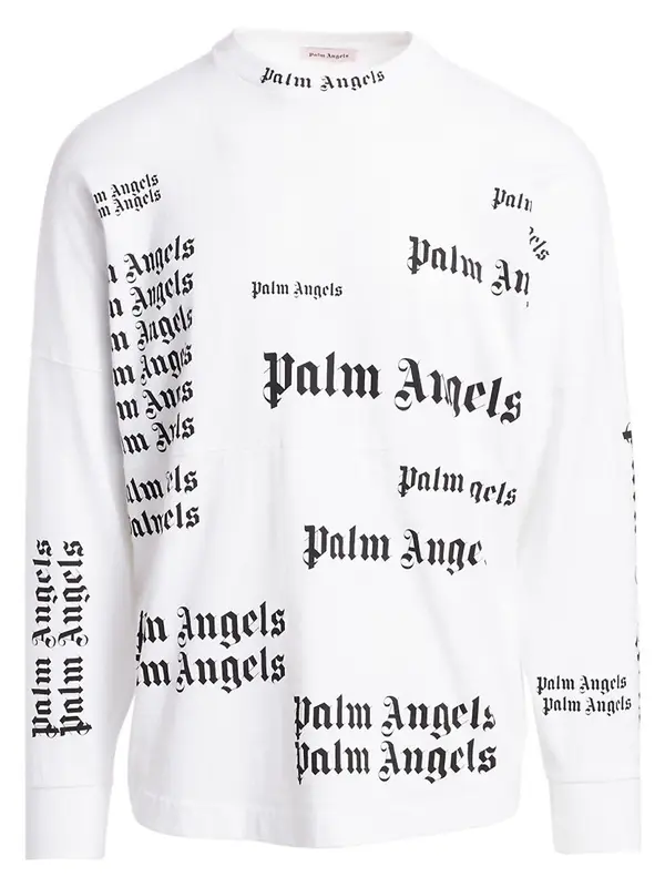 Palm Angels Ultra Logo Over Long Sleeve White T-Shirt | WHAT'S ON