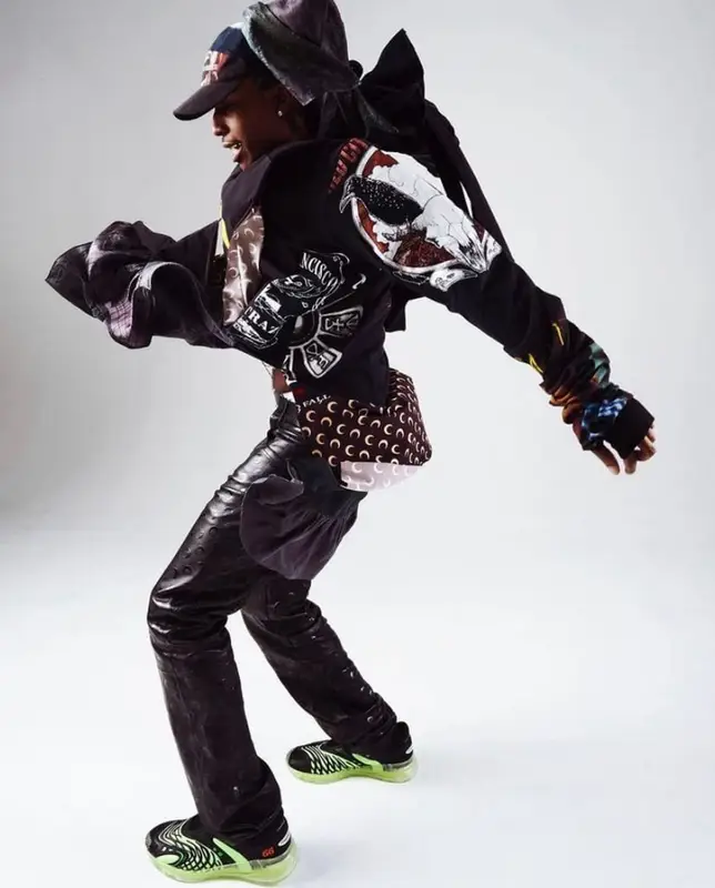 ASAP Rocky outfit in Marine Serre, Gucci, and AWGE, 2021