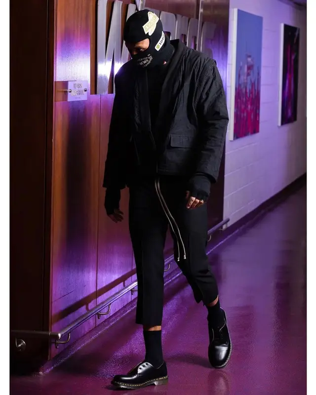 Russell Westbrook outfit in Rick Owens, Dr. Martens, and Honor The Gift, 2021