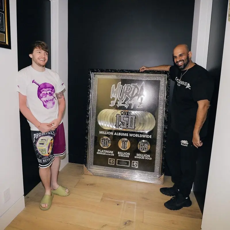 Murda Beatz outfit in Vlone and Yeezy, 2021