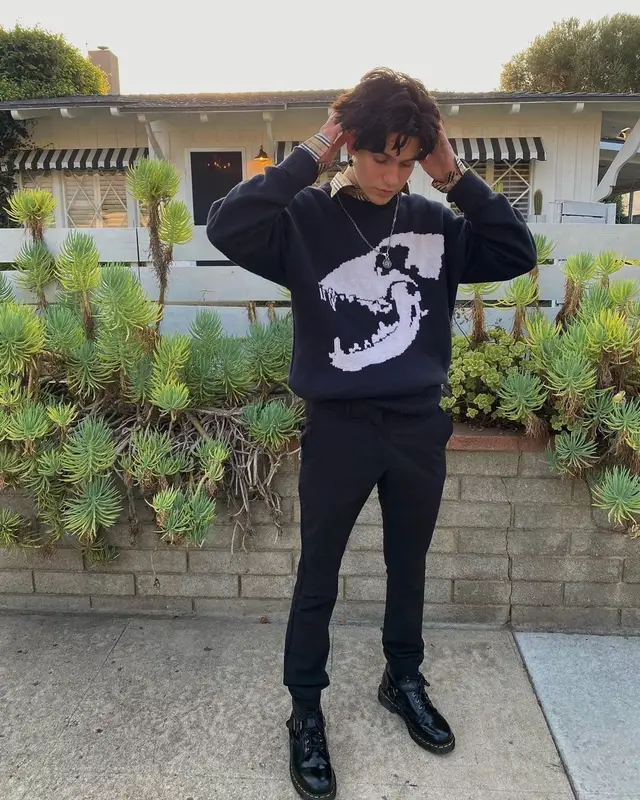Lil Huddy outfit in Burberry, Keiser Clark, and Dr. Martens, 2020