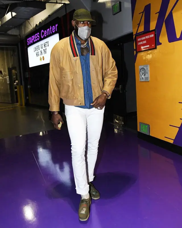 LeBron James outfit in Gucci, John Elliott, and Better Gift Shop, 2021