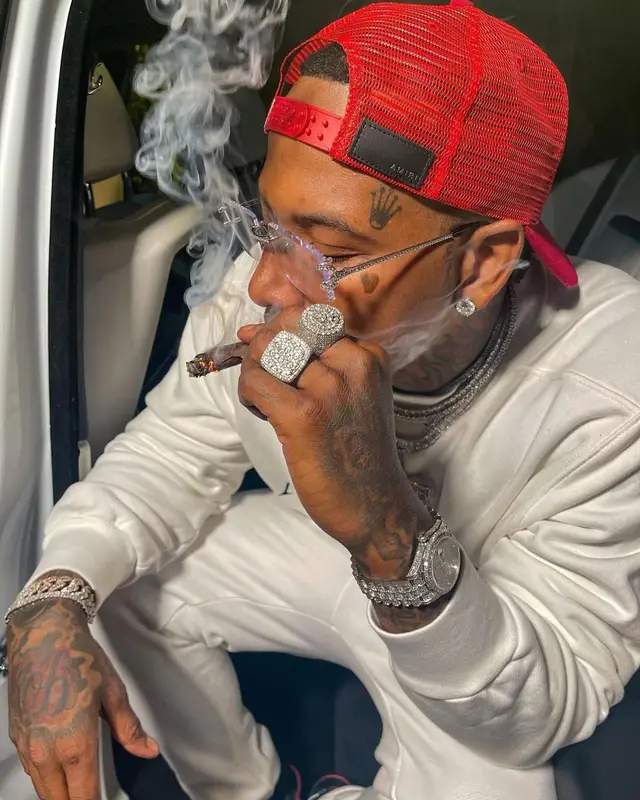 Moneybagg Yo outfit in Jordan and Amiri, 2021