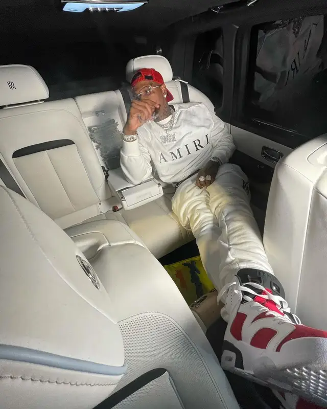 Moneybagg Yo outfit in Jordan and Amiri, 2021