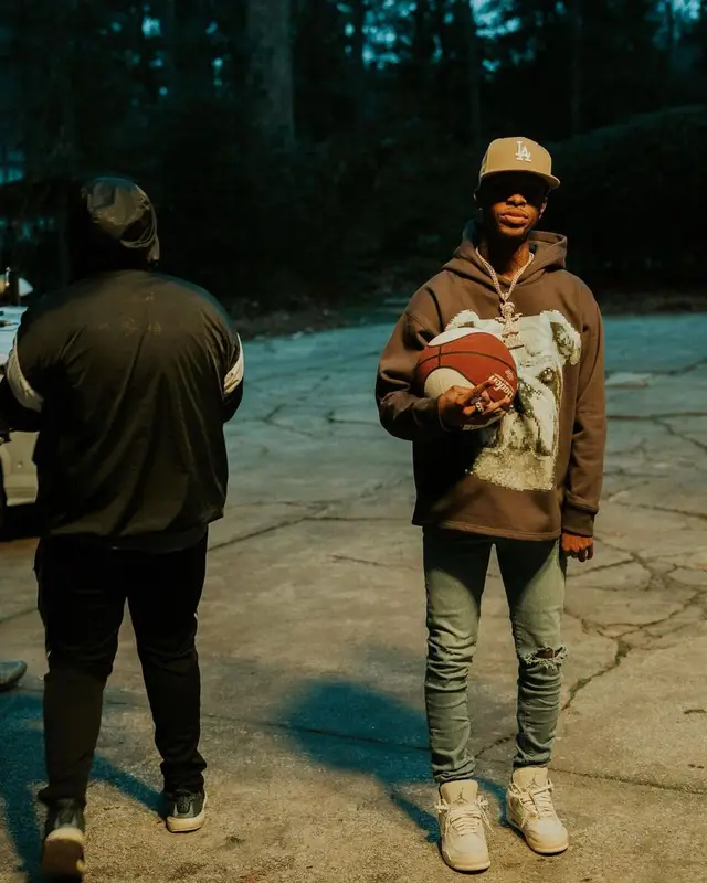 Toosii outfit in Homme + Femme, New Era, and Baden Sports, 2021