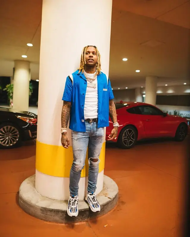 Lil Durk outfit in Marni, Amiri, and Louis Vuitton, 2021