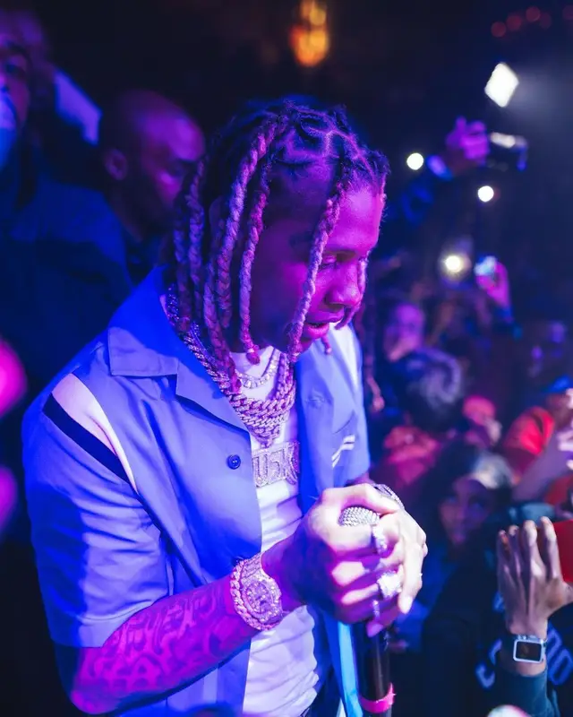 Lil Durk outfit in Marni, Amiri, and Louis Vuitton, 2021