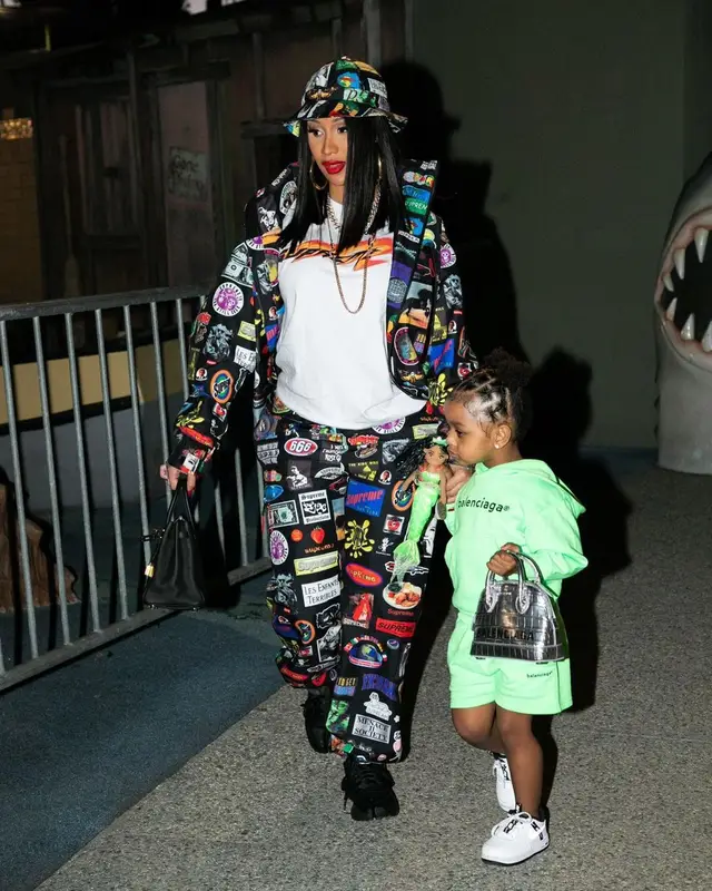 Cardi B outfit in Maison Margiela, Hermes, and Supreme, 2021