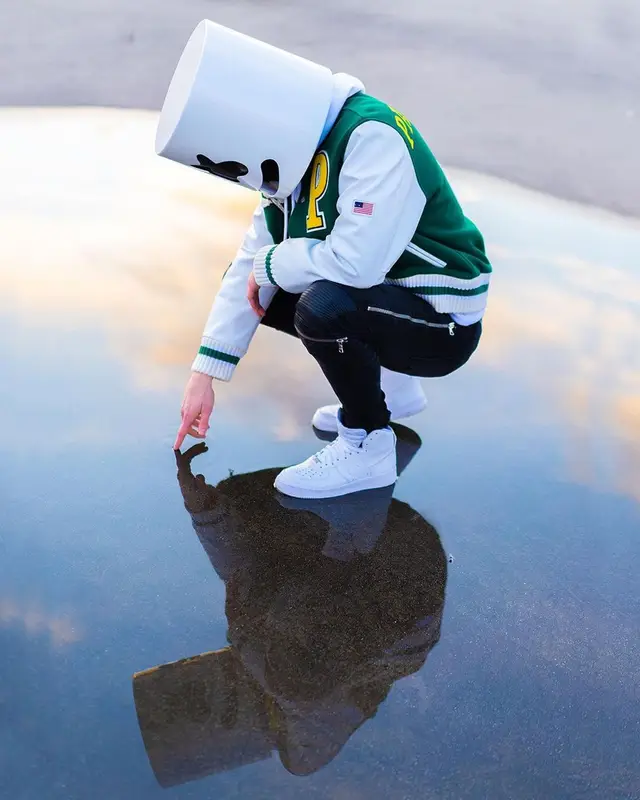 Marshmello outfit in Palm Angels, Amiri, and Marshmello Merch, 2020